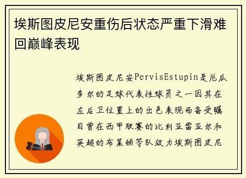 埃斯图皮尼安重伤后状态严重下滑难回巅峰表现 埃斯图皮尼安重伤后状态严重下滑难回巅峰表现